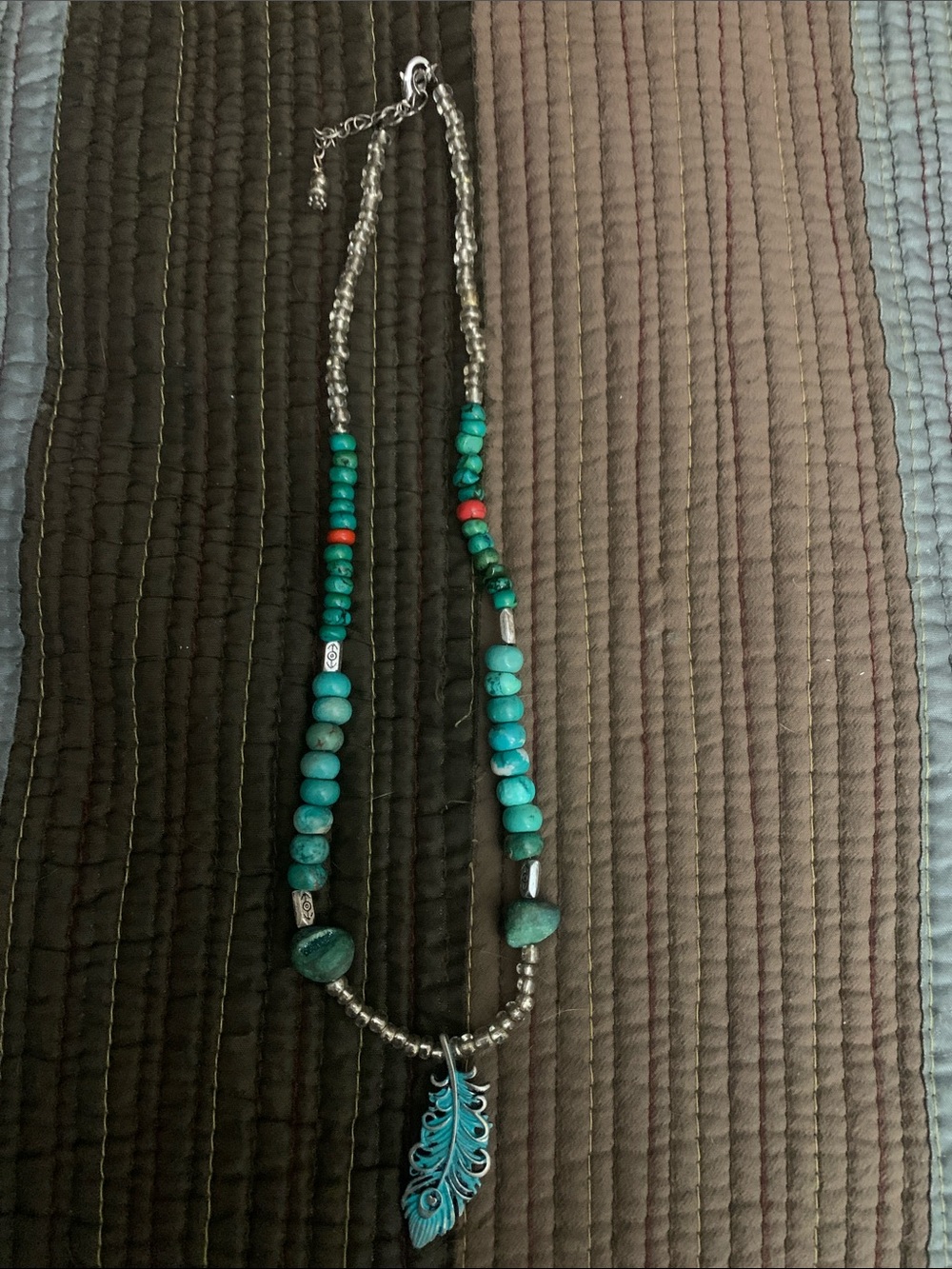 Native American turquoise/ coral beaded with Feather Necklace - Women Jewelry